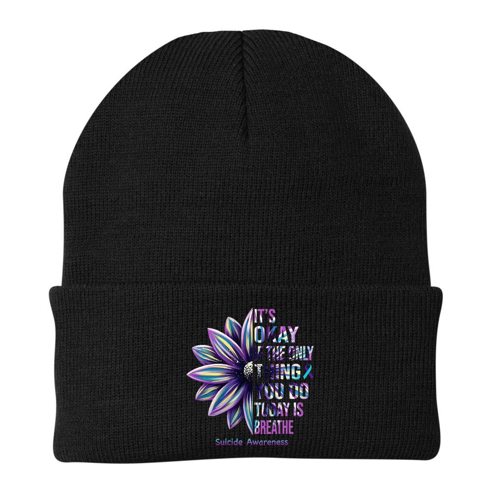 Suicide Prevention Awareness Teal Ribbon And Sunflower Gifts Beanie