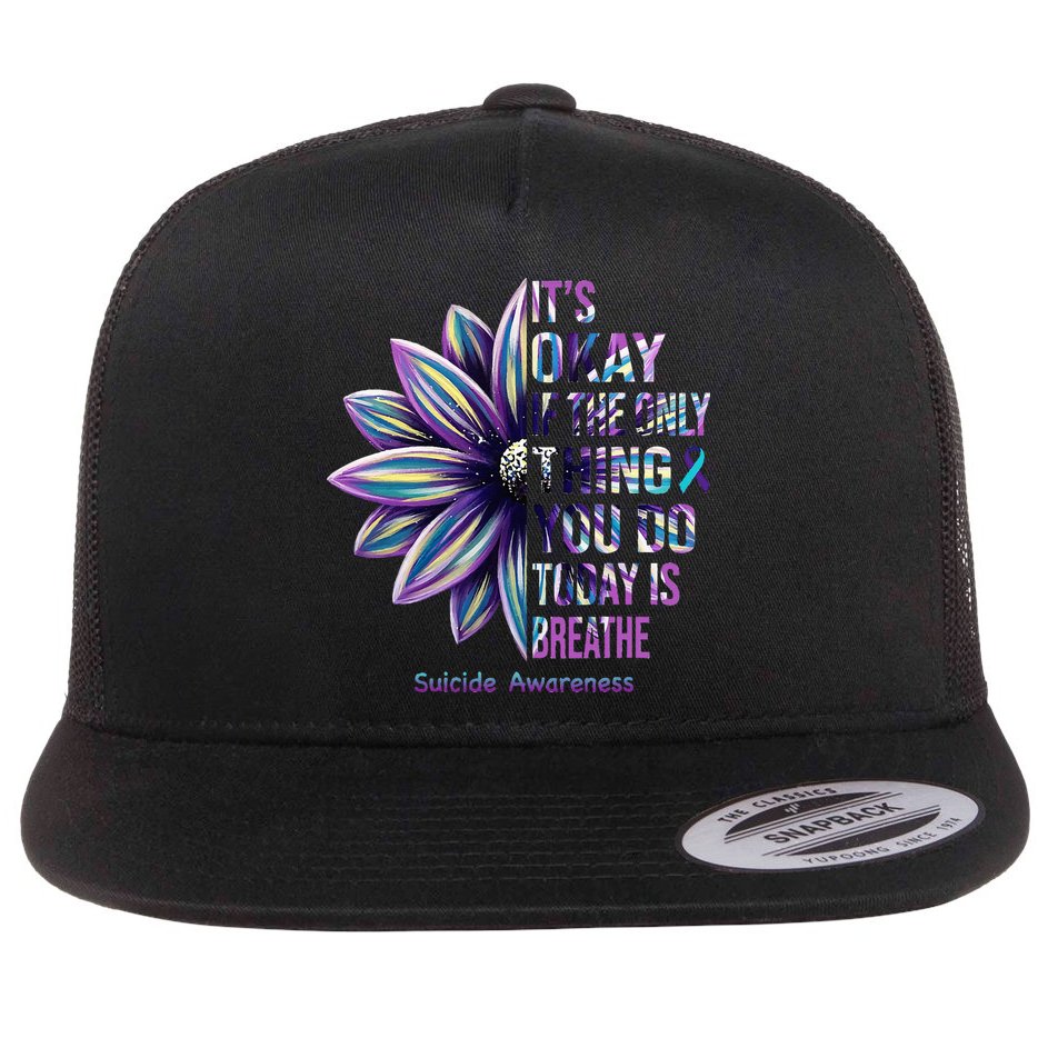 Suicide Prevention Awareness Teal Ribbon And Sunflower Gifts Flat Bill Trucker Hat