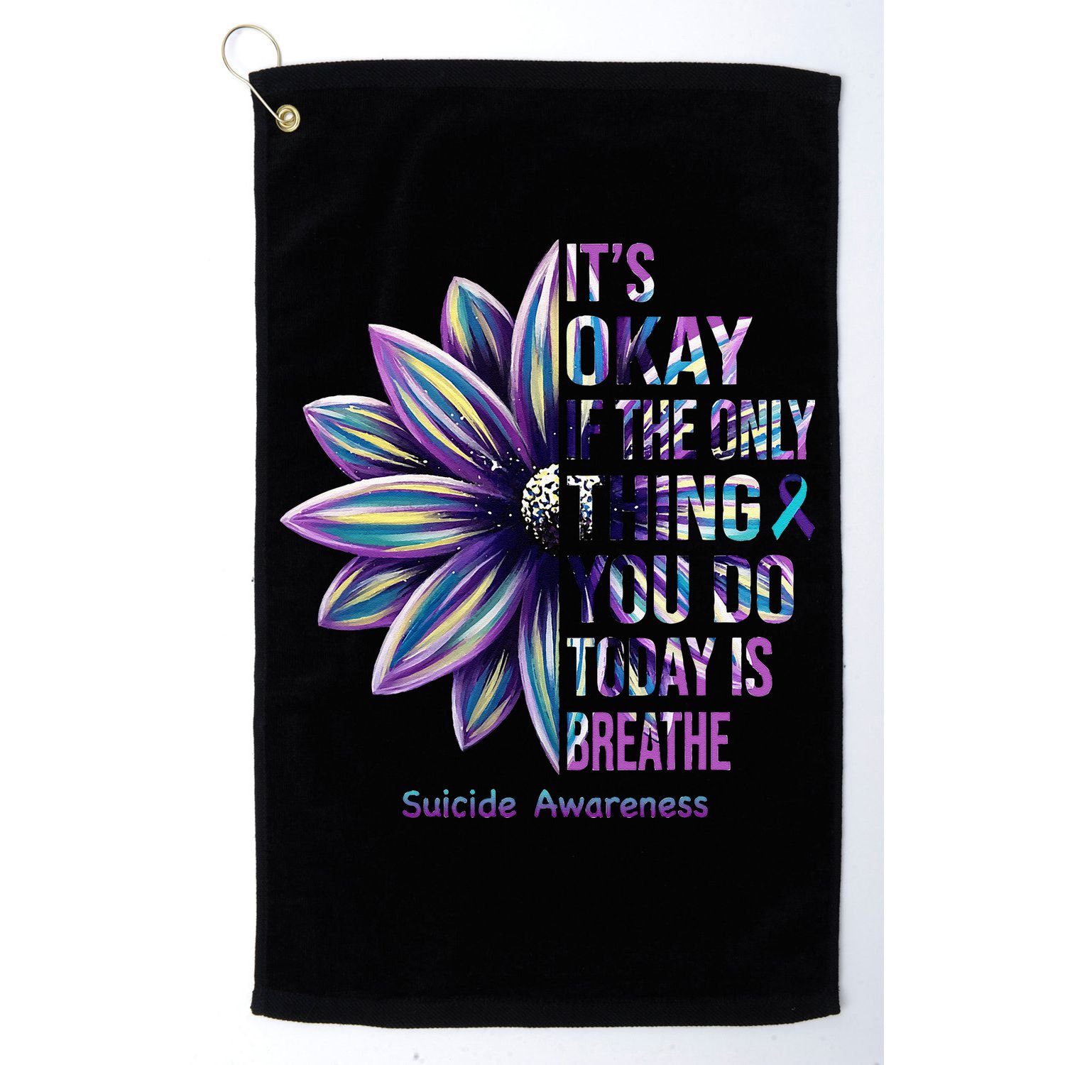 Suicide Prevention Awareness Teal Ribbon And Sunflower Gifts Golf Towel