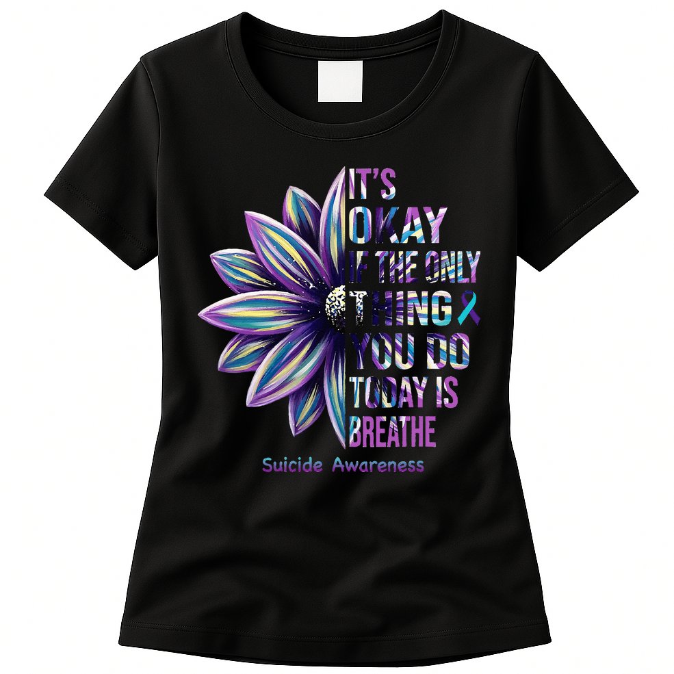 Suicide Prevention Awareness Teal Ribbon And Sunflower Gifts Womens T-Shirt