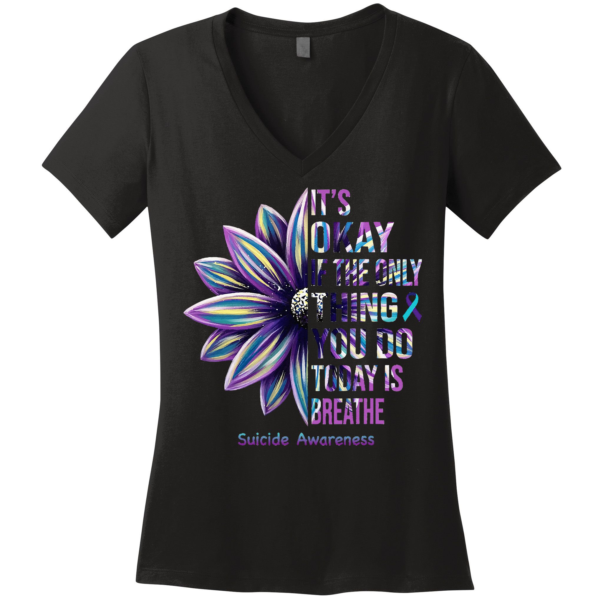 Suicide Prevention Awareness Teal Ribbon And Sunflower Gifts Women's V-Neck T-Shirt
