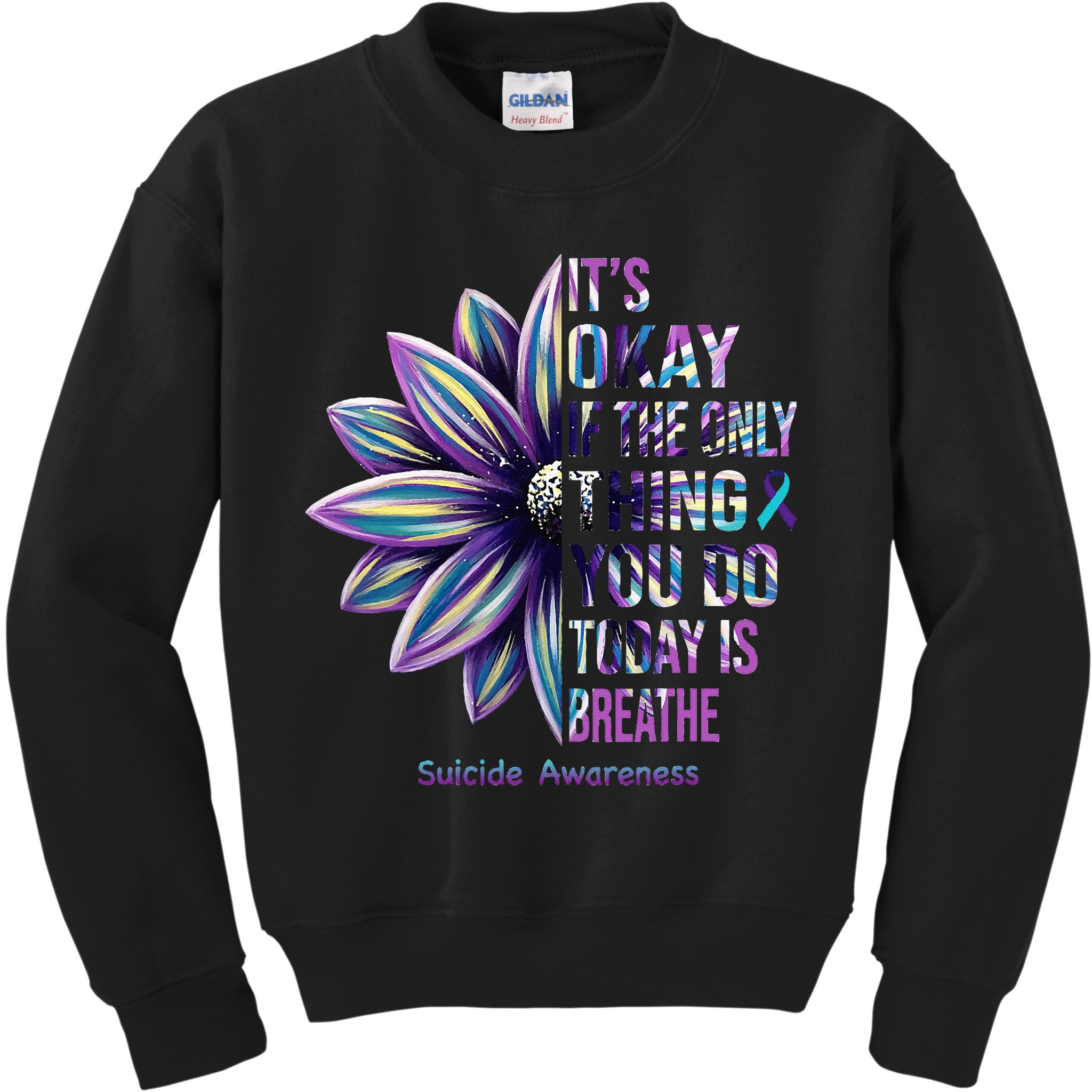 Suicide Prevention Awareness Teal Ribbon And Sunflower Gifts Kids Sweatshirt