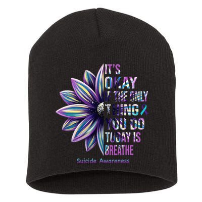 Suicide Prevention Awareness Teal Ribbon And Sunflower Gifts Short Acrylic Beanie