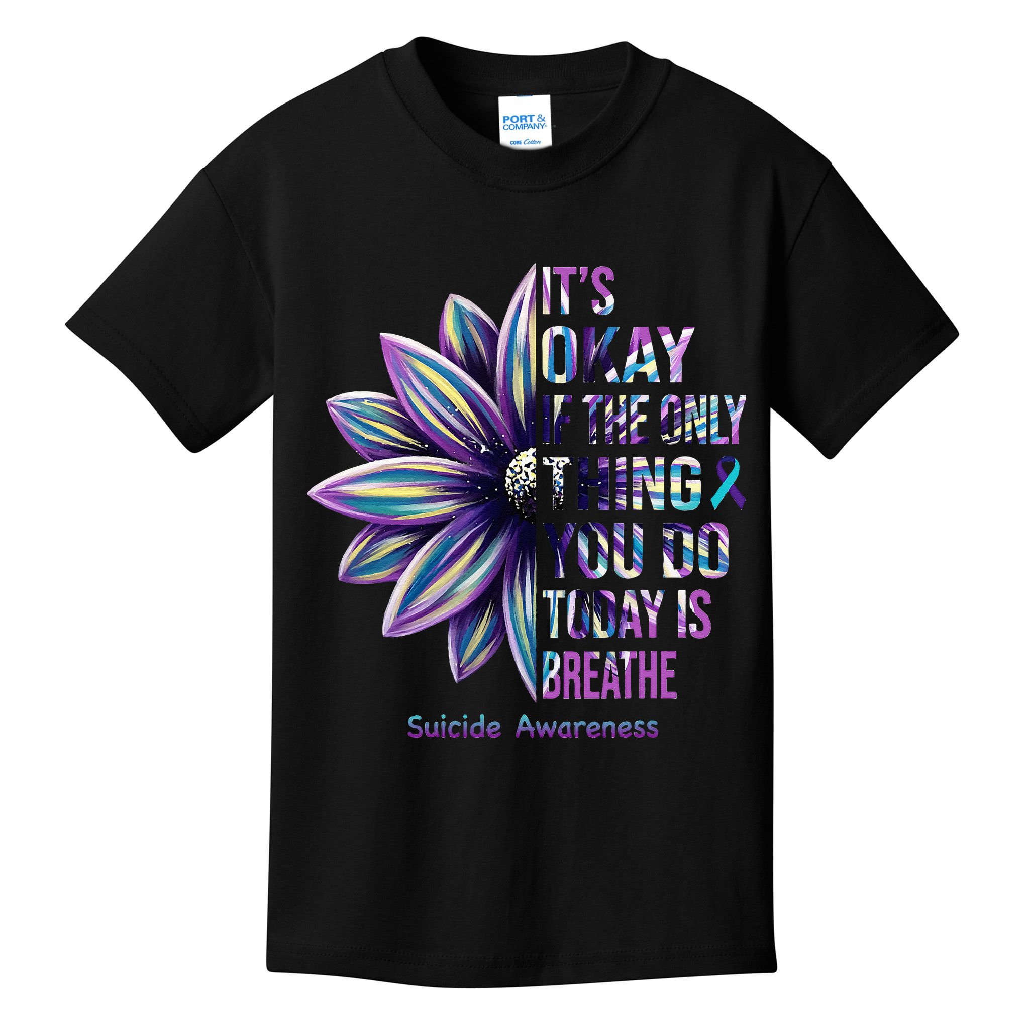 Suicide Prevention Awareness Teal Ribbon And Sunflower Gifts Kids T-Shirt