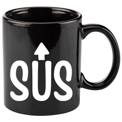 Sus Pointing Arrow Up Gaming Meme Impostor IM Kinda Sus 11oz C Handle Ceramic Mug
