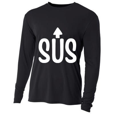 Sus Pointing Arrow Up Gaming Meme Impostor IM Kinda Sus Cooling Performance Long Sleeve Crew