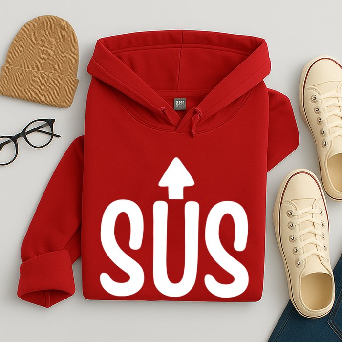 Sus Pointing Arrow Up Gaming Meme Impostor IM Kinda Sus Hoodie