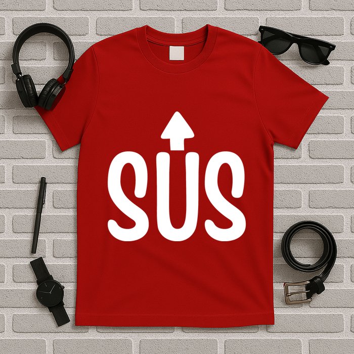 Sus Pointing Arrow Up Gaming Meme Impostor IM Kinda Sus T-Shirt