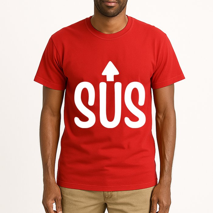 Sus Pointing Arrow Up Gaming Meme Impostor IM Kinda Sus Tall T-Shirt