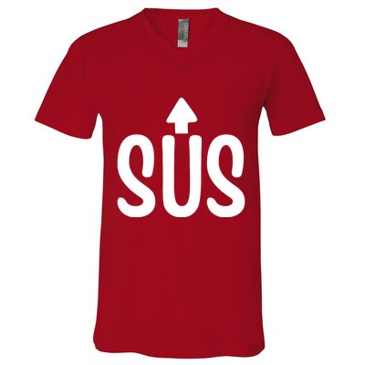 Sus Pointing Arrow Up Gaming Meme Impostor IM Kinda Sus V-Neck T-Shirt
