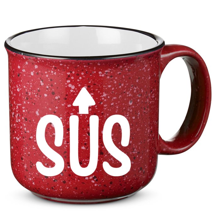 Sus Pointing Arrow Up Gaming Meme Impostor IM Kinda Sus 15oz Campfire Ceramic Mug