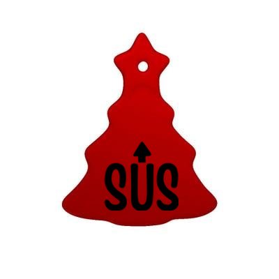 Sus Pointing Arrow Up Gaming Meme Impostor IM Kinda Sus Ceramic Tree Ornament