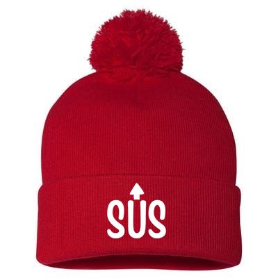 Sus Pointing Arrow Up Gaming Meme Impostor IM Kinda Sus Pom Pom 12in Knit Beanie