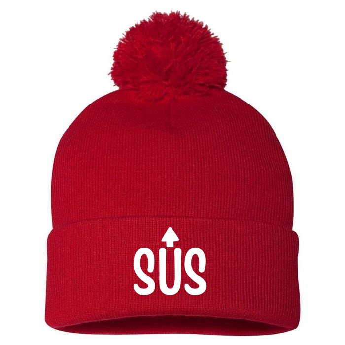 Sus Pointing Arrow Up Gaming Meme Impostor IM Kinda Sus Pom Pom 12in Knit Beanie