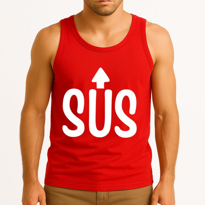 Sus Pointing Arrow Up Gaming Meme Impostor IM Kinda Sus Tank Top