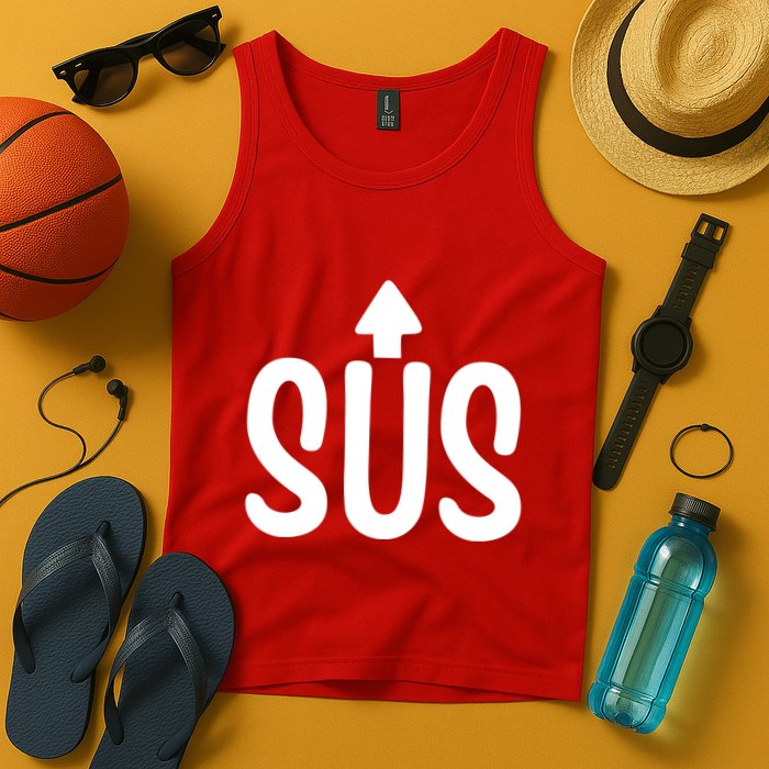 Sus Pointing Arrow Up Gaming Meme Impostor IM Kinda Sus Tank Top