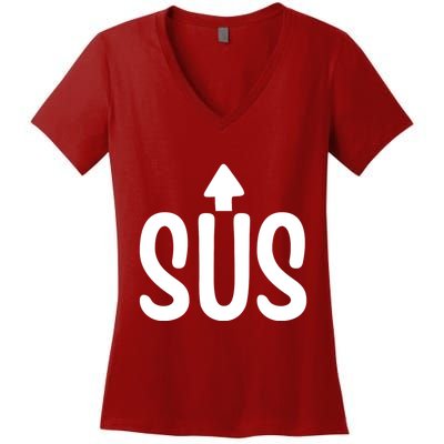 Sus Pointing Arrow Up Gaming Meme Impostor IM Kinda Sus Women's V-Neck T-Shirt