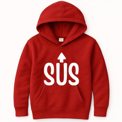 Sus Pointing Arrow Up Gaming Meme Impostor IM Kinda Sus Kids Hoodie