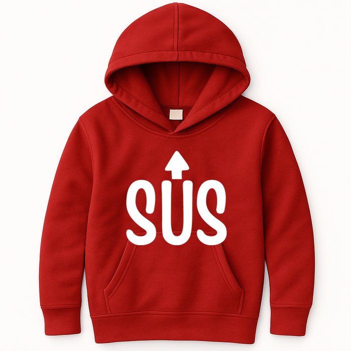 Sus Pointing Arrow Up Gaming Meme Impostor IM Kinda Sus Kids Hoodie