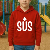 Sus Pointing Arrow Up Gaming Meme Impostor IM Kinda Sus Kids Hoodie