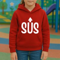 Sus Pointing Arrow Up Gaming Meme Impostor IM Kinda Sus Kids Hoodie