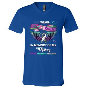 Suicide Prevention Awareness I Wear Teal And Purple For My Mom Cool Gift V-Neck T-Shirt