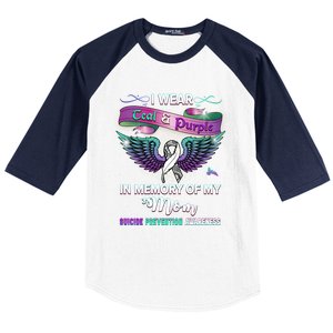 Suicide Prevention Awareness I Wear Teal And Purple For My Mom Cool Gift Baseball Sleeve Shirt