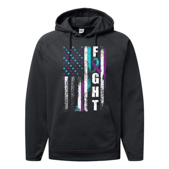 Suicide Prevention Awareness American Flag Distress Performance Fleece Hoodie