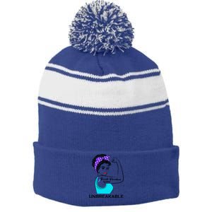 Suicide Prevention Awareness Warrior Unbreakable Gift Stripe Pom Pom Beanie