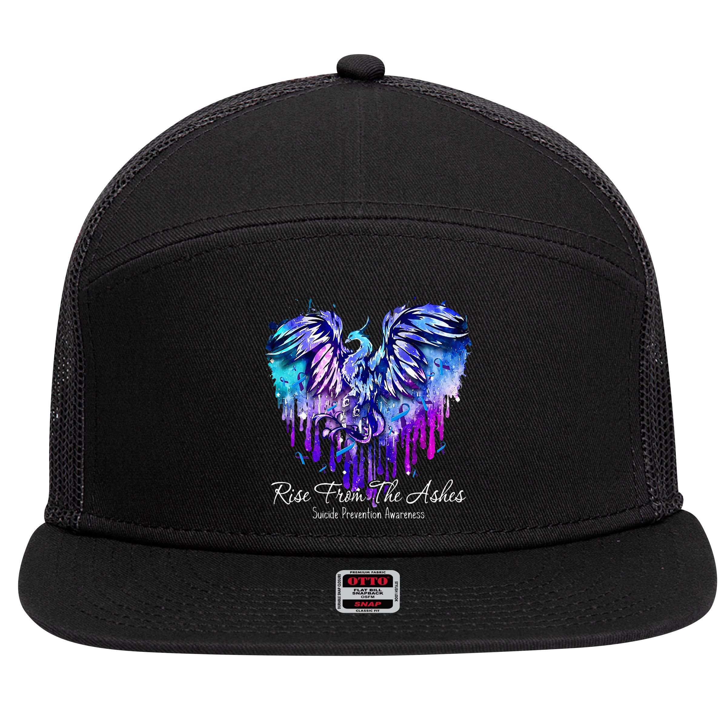 Suicide Prevention Awareness Phoenix Rise From The Ashes 7 Panel Mesh Trucker Snapback Hat