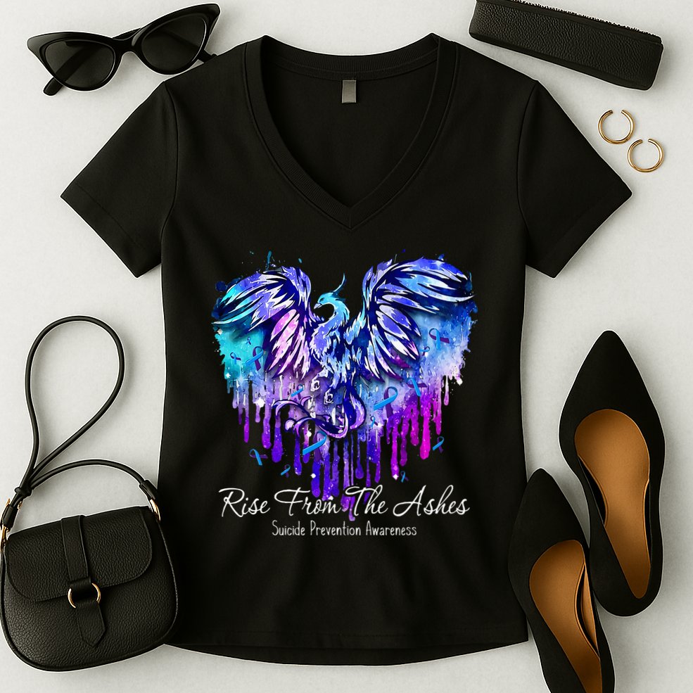 Suicide Prevention Awareness Phoenix Rise From The Ashes Women's V-Neck T-Shirt