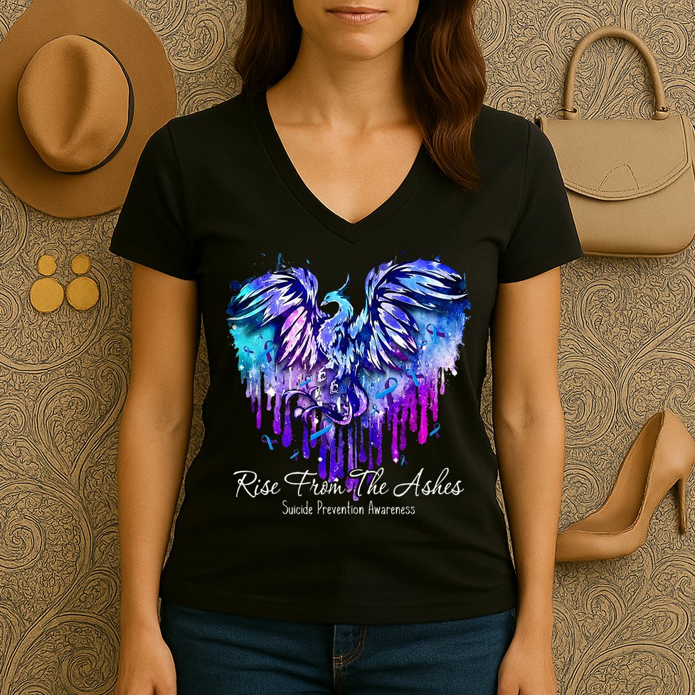 Suicide Prevention Awareness Phoenix Rise From The Ashes Women's V-Neck T-Shirt