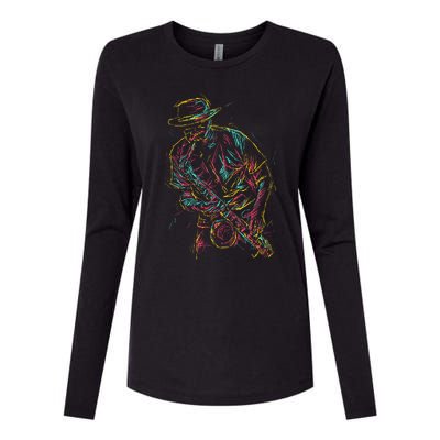 Saxophone Player Abstract Art Womens Cotton Relaxed Long Sleeve T-Shirt