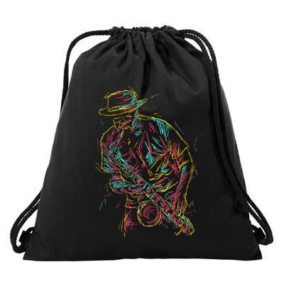 Saxophone Player Abstract Art Drawstring Bag