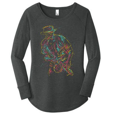 Saxophone Player Abstract Art Women's Perfect Tri Tunic Long Sleeve Shirt