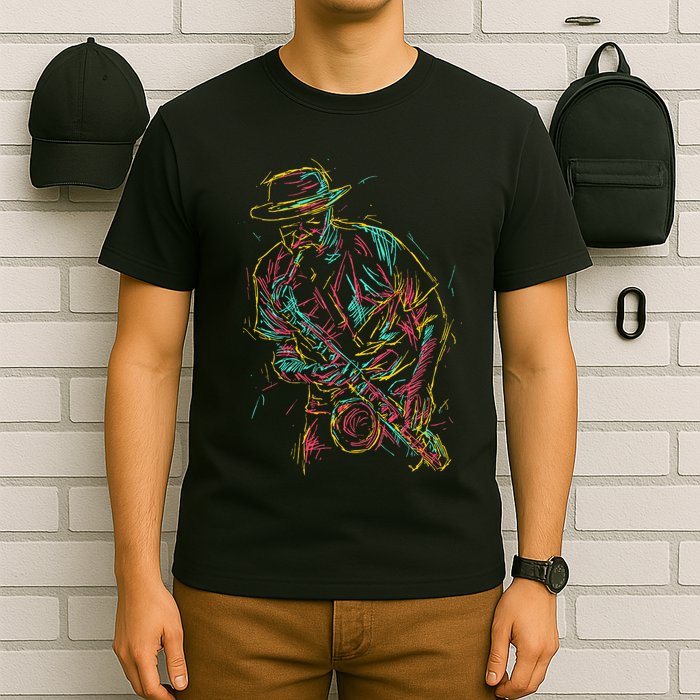 Saxophone Player Abstract Art T-Shirt