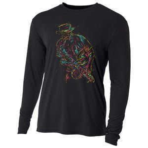 Saxophone Player Abstract Art Cooling Performance Long Sleeve Crew