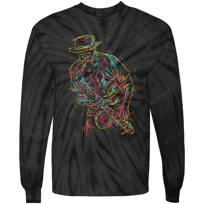 Saxophone Player Abstract Art Tie-Dye Long Sleeve Shirt