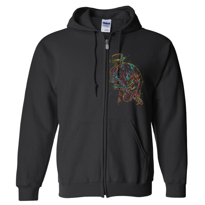 Saxophone Player Abstract Art Full Zip Hoodie