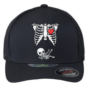 Skeleton Pregnancy Announcement XRay Halloween Costume Flexfit Unipanel Trucker Cap