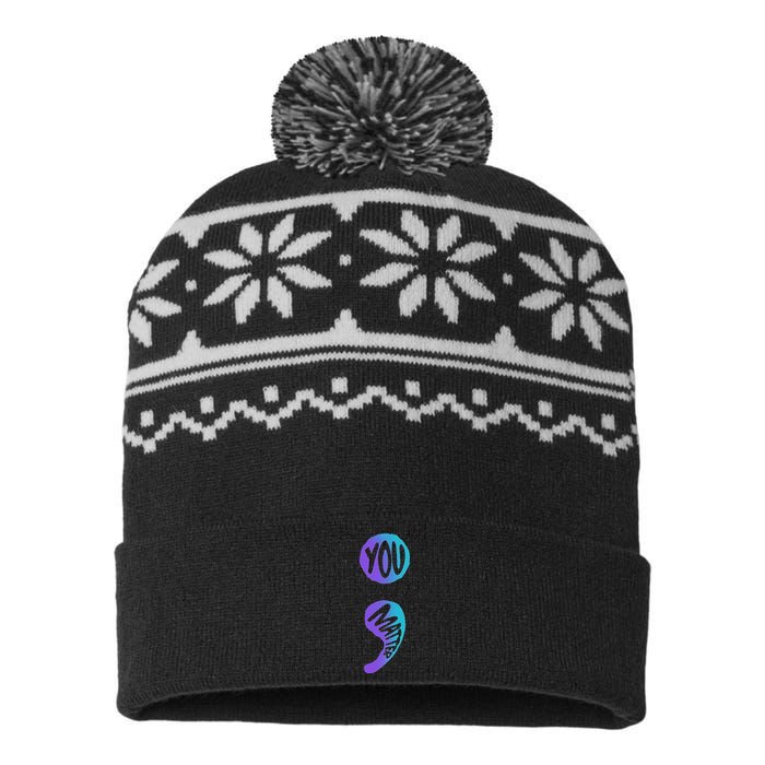 Suicide Prevention Awareness Week You Matter Semicolon USA-Made Snowflake Beanie