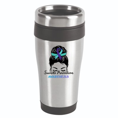 Suicide Prevention Awareness Hair Bun Ribbon 16oz Travel Tumbler