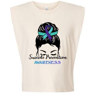 Suicide Prevention Awareness Hair Bun Ribbon Garment-Dyed Women's Muscle Tee