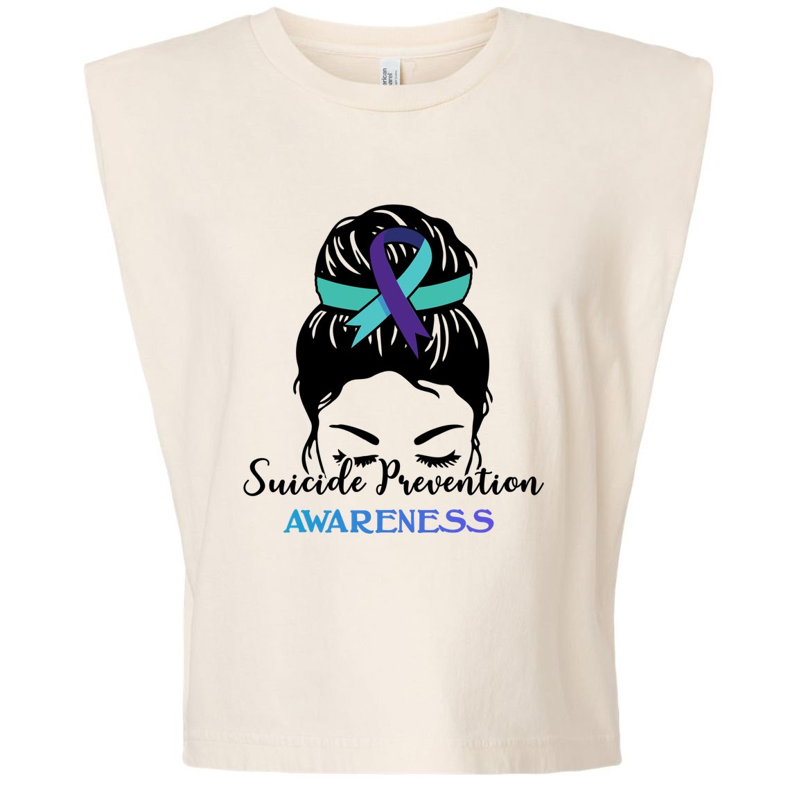 Suicide Prevention Awareness Hair Bun Ribbon Garment-Dyed Women's Muscle Tee