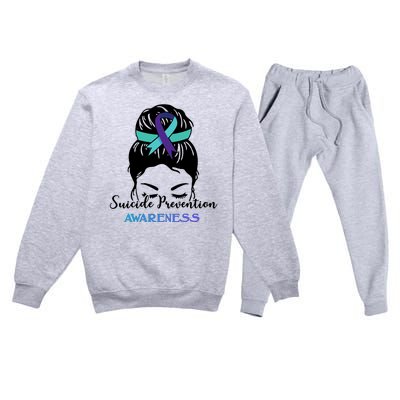 Suicide Prevention Awareness Hair Bun Ribbon Premium Crewneck Sweatsuit Set