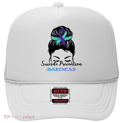 Suicide Prevention Awareness Hair Bun Ribbon High Crown Mesh Back Trucker Hat