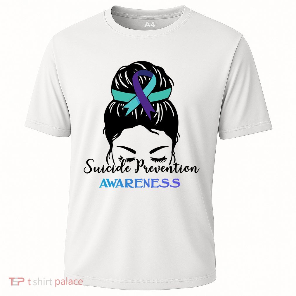 Suicide Prevention Awareness Hair Bun Ribbon Cooling Performance Crew T-Shirt