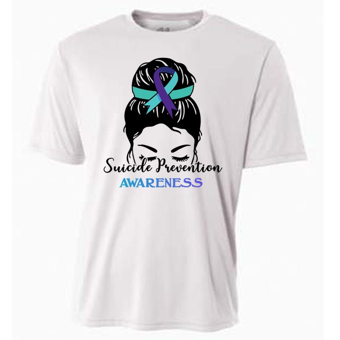 Suicide Prevention Awareness Hair Bun Ribbon Cooling Performance Crew T-Shirt