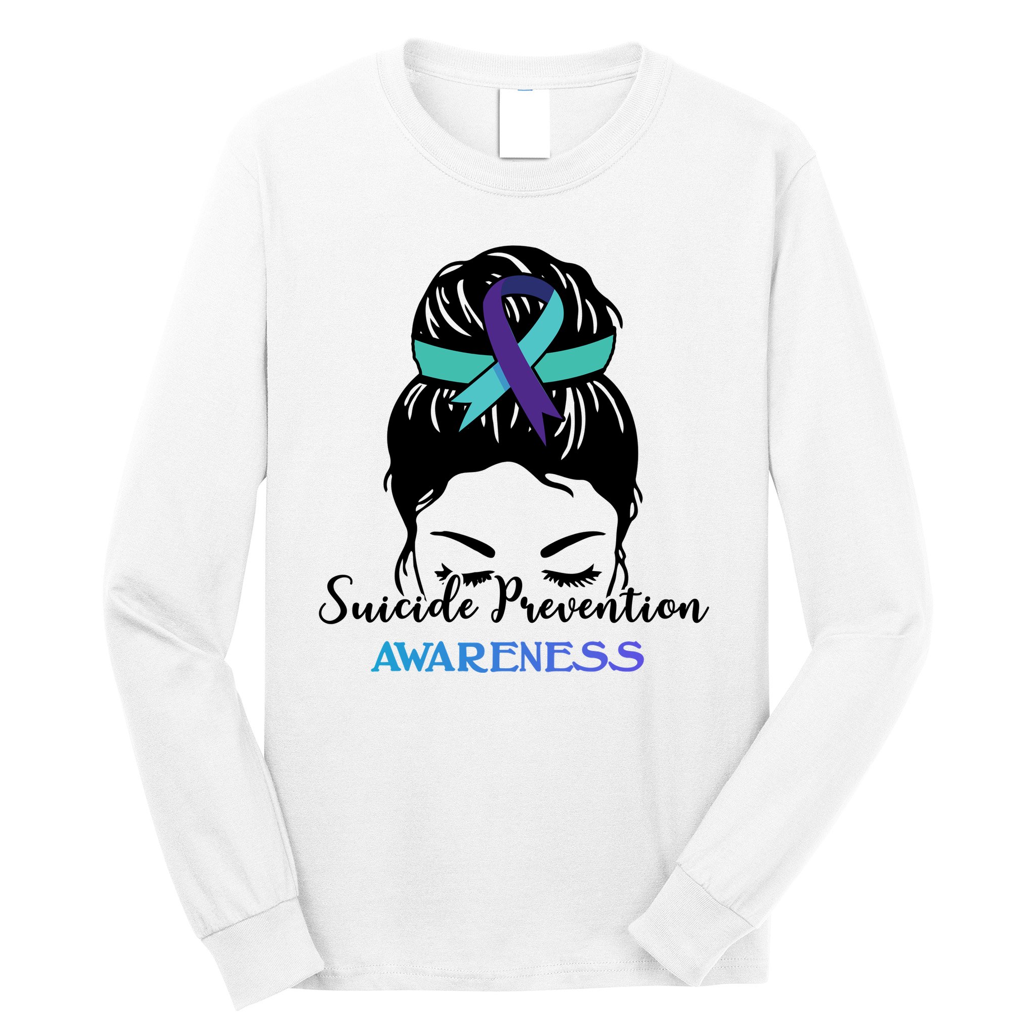 Suicide Prevention Awareness Hair Bun Ribbon Long Sleeve Shirt