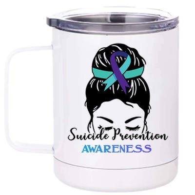 Suicide Prevention Awareness Hair Bun Ribbon 12 oz Stainless Steel Tumbler Cup